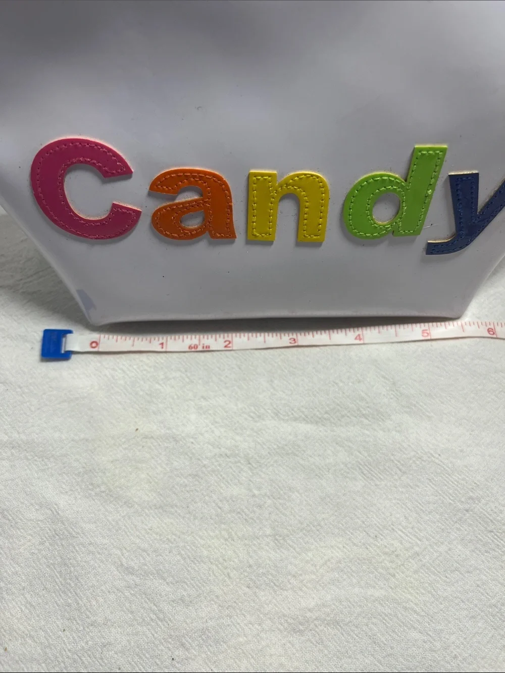 White 'Candy' Cosmetic Pouch with Multicolor Letters